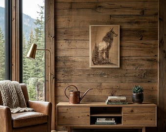 Wolf Silhouette with Mountains and Forest Laser Engraving Wall Art.