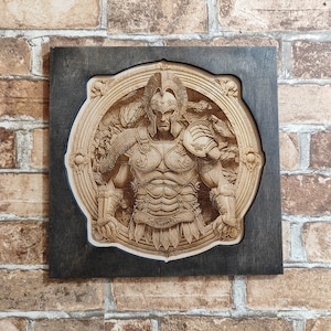Gladiator, 3D Illusion Laser Engraving Wall Art, Roman Warrior Wood Wall Decor.