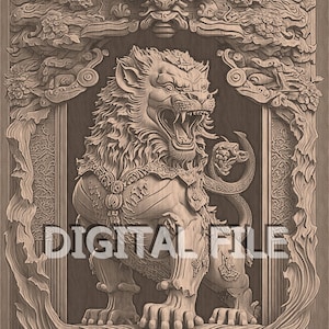 File per incisione laser, Foo Dog, Illusione 3D, Incisione su legno, Pronto per il laser Glowforge.