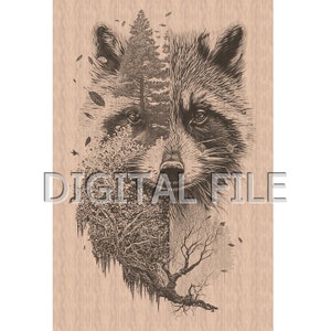 Lasergravur Dateien, Waschbär, 3D Illusion, Holzgravur, Glowforge Laser Ready.