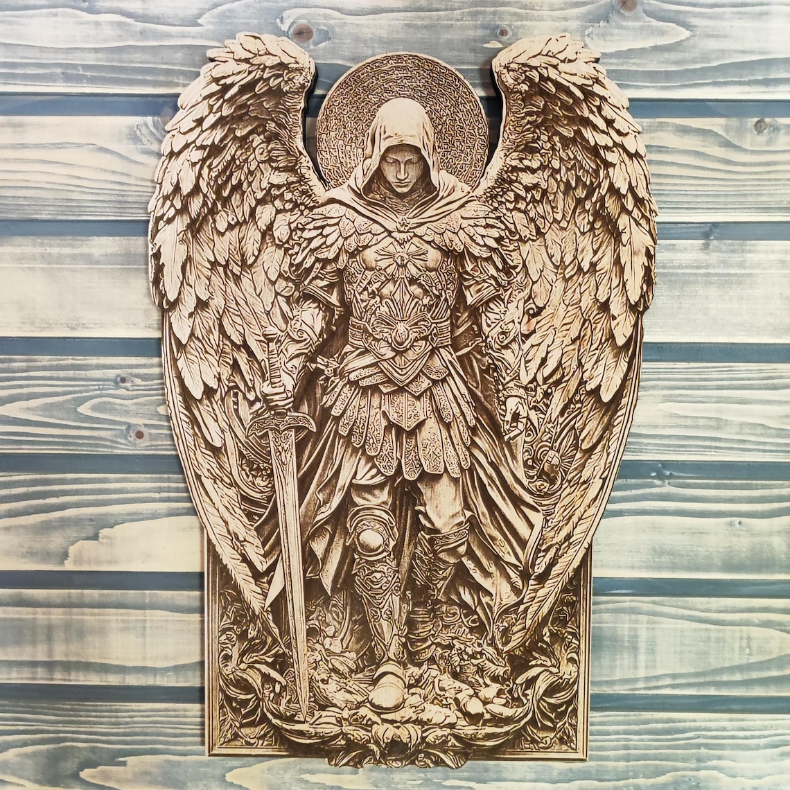 Archangel Michael | Laser Engraved Wood Wall Art | Modern Christian ...