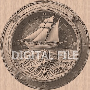 Laser-Gravur-Dateien, Segelboot, 3D-Illusion, Holzgravur, Glowforge, xtool, Laser-Ready-Dateien.