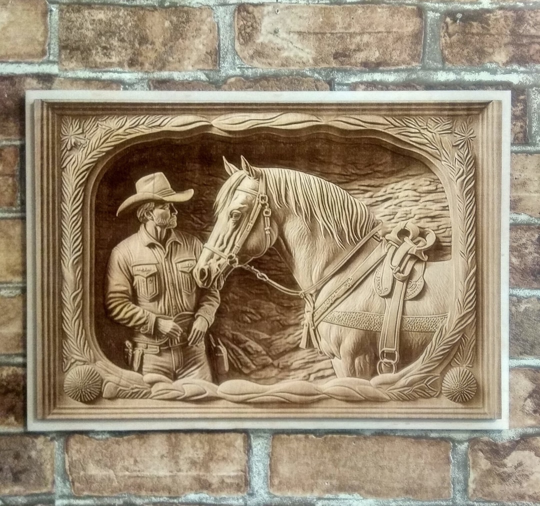 Wild West Cowboy Wall Art, 3D Illusion Wood Burning Art, Laser Engraved ...
