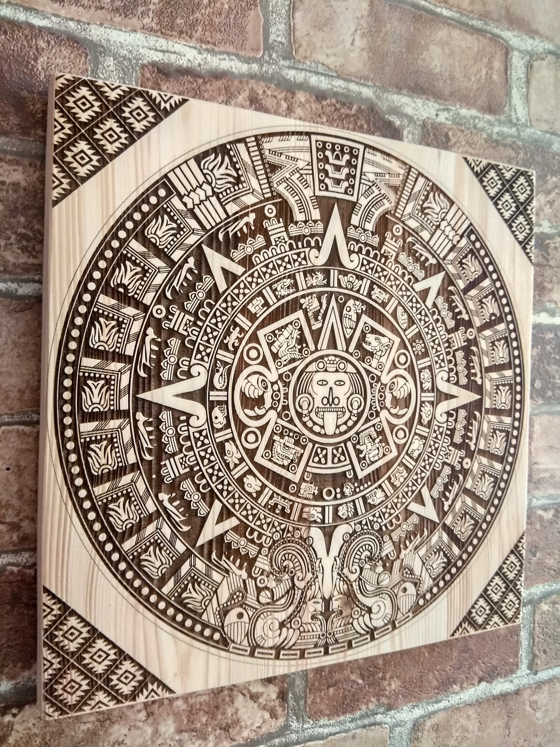 Laser Engraved Pine Wood Aztec Calendar Wall Art - Etsy UK