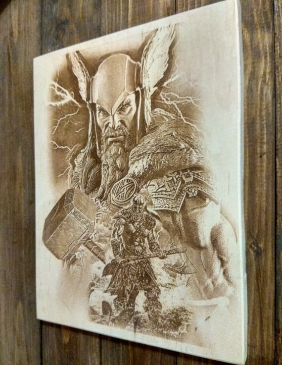 Wood Laser Engraving Thor Art, Norse Mythology Viking Decor