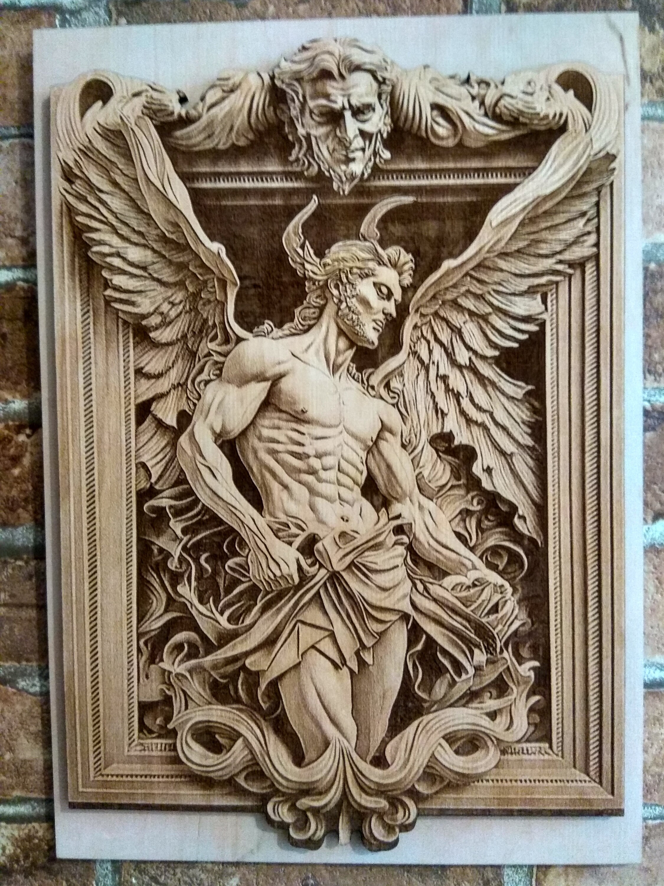Lucifer, 3D Illusion Laser Engraved Gothic Wood Wall Art. - Etsy