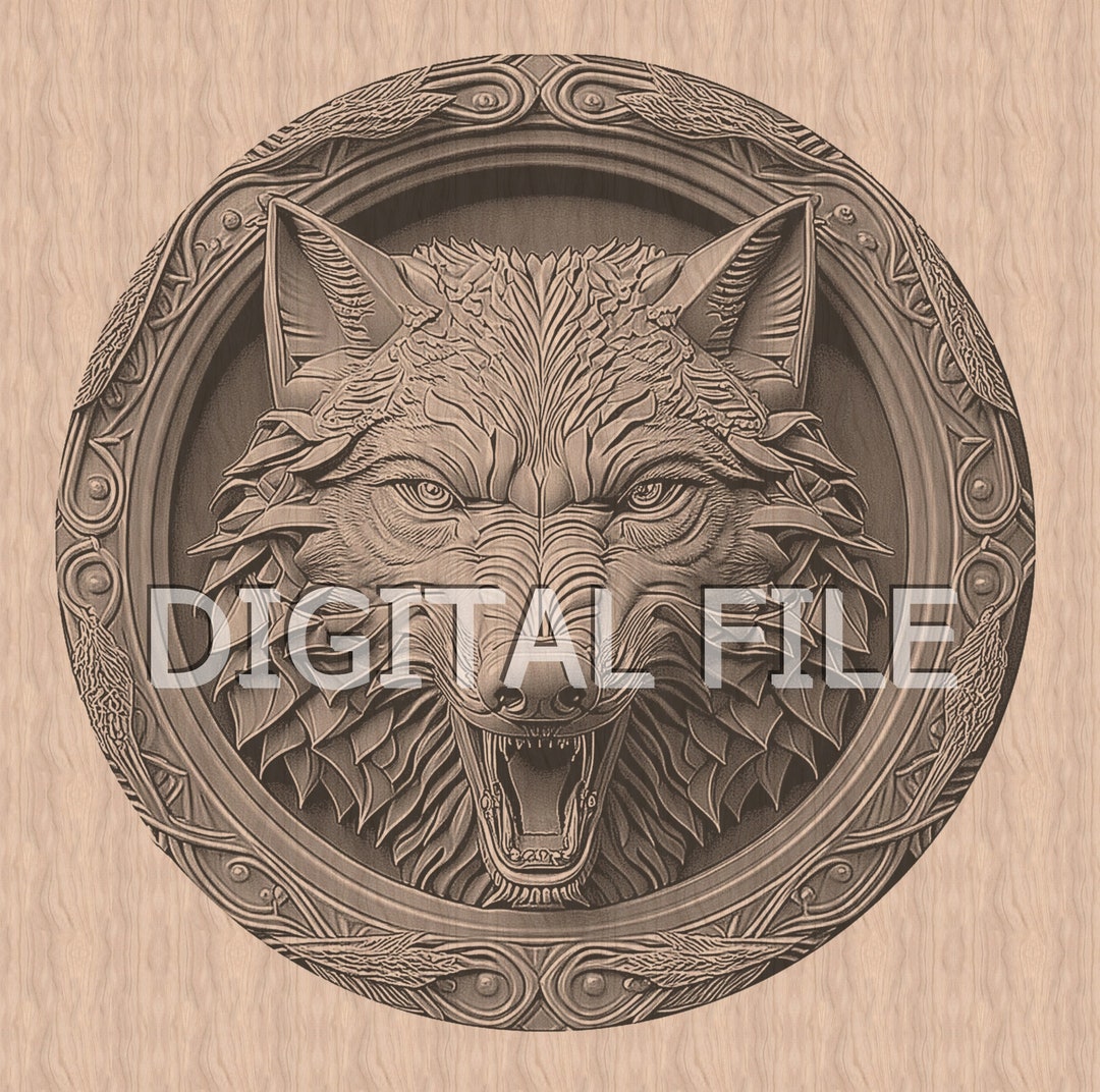 Laser Engraving Files, Wolf, 3D Illusion, Wood Engraving,