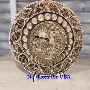 Wooden Moon Phase Clock: Lunar Wall & Desk Art