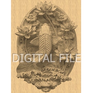 Lasergravur, Koi Fisch, 3D Illusion, Holzgravur, Glowforge Laser Ready, xTool-Datei.