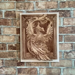 Wood Laser Engraving Phoenix Wall Hanging, Firebird Fantasy Inspirational Wall Art.