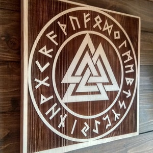 Wood Burning Viking Symbol Valknut Wall Art, Norse Mythology Wall Hanging, Norse Pagan Decor.
