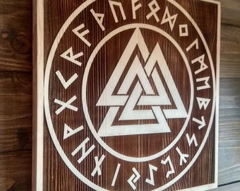 Mural Wall Decoration Valknut Wotan knot with Runes-Wooden
