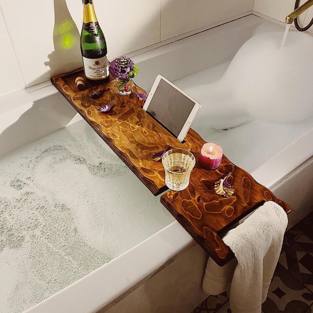Bathtub Caddy Bamboo Bath Tub Rack Tray Bathroom with 3D Mesh Bath Pillow  Spa