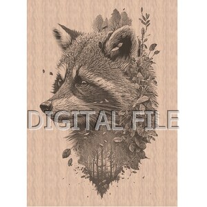 Fichiers de gravure laser, raton laveur, illusion 3D, gravure sur bois, prêt pour le laser Glowforge.