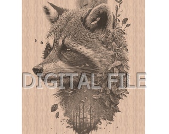 Laser Engraving Files, Raccoon, 3D Illusion, Wood Engraving, Glowforge Laser Ready.