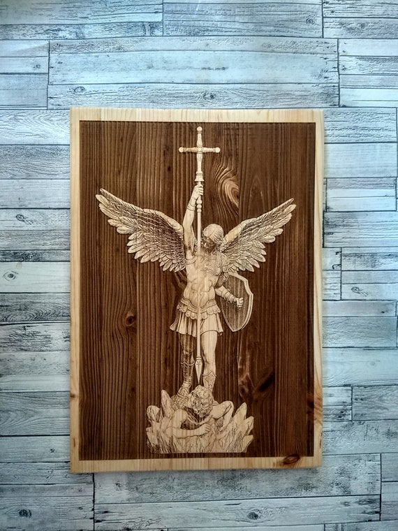 Wood Burned Archangel Michael, Modern Christian Art. - Etsy
