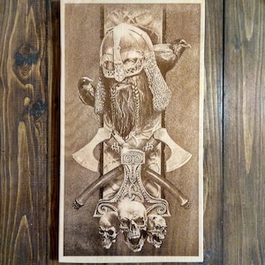 Wood Burned Odin with Ravens Wall Art, Viking Decor, Norse Mythology Wall Hanging.