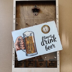 Custom Bottle Opener, Drinko Plinko, Wood Bottle Opener, Cap Catcher Drinking Game.