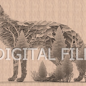 Lasergravur, Dateien Fuchs, 3D Illusion, Holzgravur, Glowforge Laser Ready.