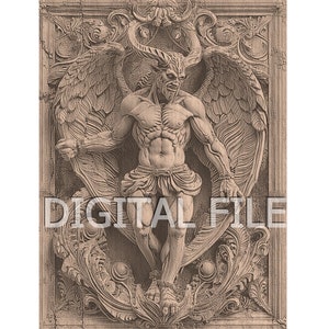 Fichiers de gravure laser, Satan, illusion 3D, gravure sur bois art gothique, prêt pour le laser Glowforge.