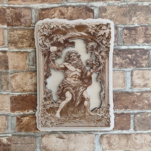 Dionysus Bacchus Greek God of Wine, 3D Illusion Greek Mythology Wood Laser Engraving Wall Hanging.