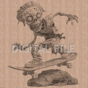 Laser Engraving Files, Zombie, Skateboard, 3D Illusion, Wood Engraving, Glowforge Laser Ready, xTool file.