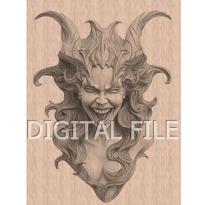 Archivos de grabado láser, Mujer Diablo, Dama Jefa, Ilusión 3D, Grabado en madera, Glowforge Laser Ready, Archivos xTool.