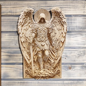 Archangel Michael | Laser Engraved Wood Wall Art | Modern Christian Home Decor | Faith Sign