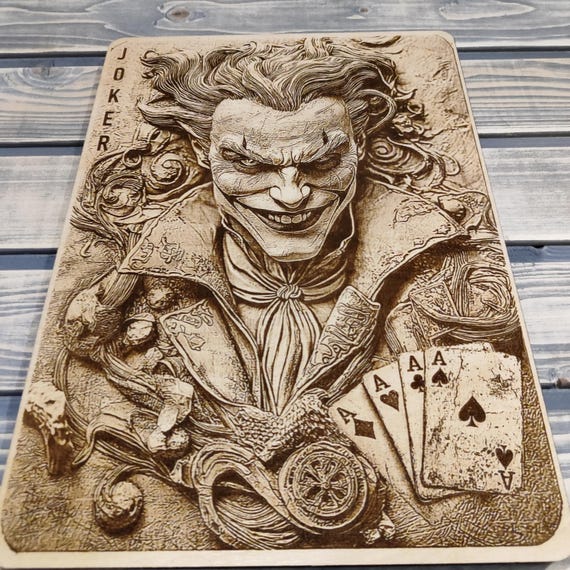 Laser Engraved Joker Card Wood Art: Gaming Room Decor - Etsy