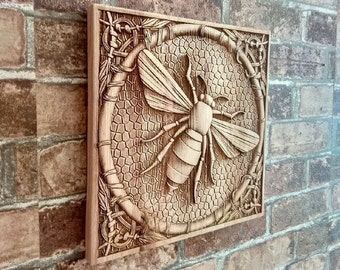 Wood Burning Bee Wall Art, Queen Bee Decor, Honeybee Wood Laser Engraving