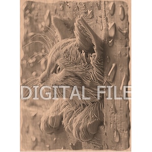 Lasergravur Dateien, Katze, Regen, 3D Illusion, Holzgravur, Glowforge Laser Ready, xTool-Dateien.