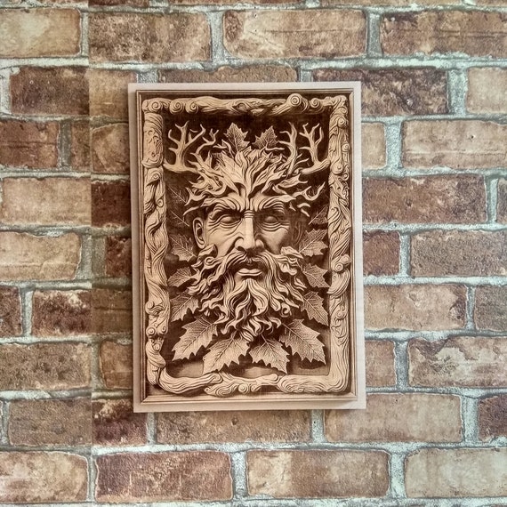 Greenman Wood Burning Art: 3D Illusion Mythology Wall Decor