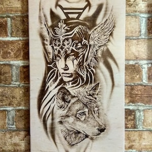 Holz Walküre nordische Göttin Wandkunst, skandinavische Mythologie Wandbehang.