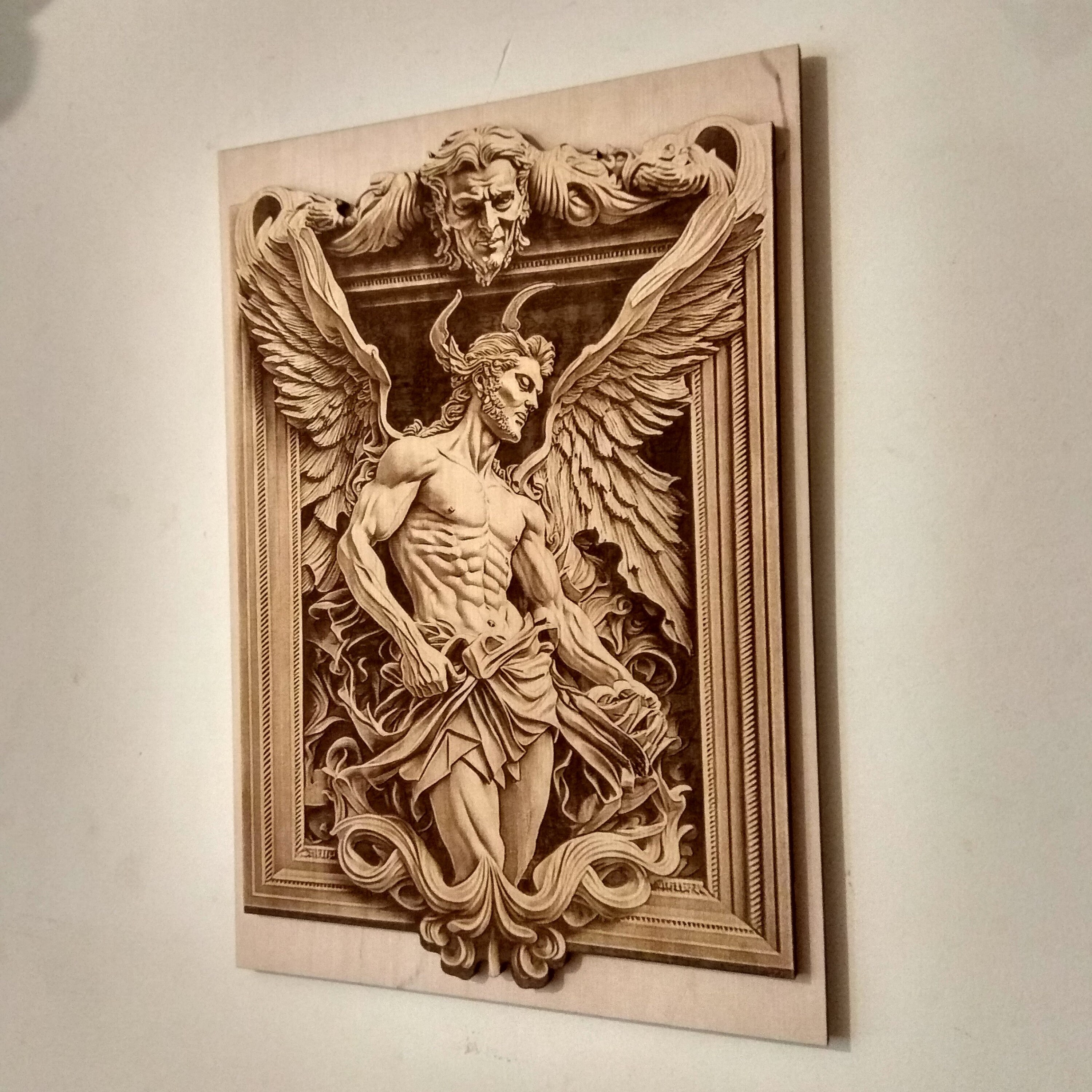 Lucifer, 3D Illusion Laser Engraved Gothic Wood Wall Art. - Etsy