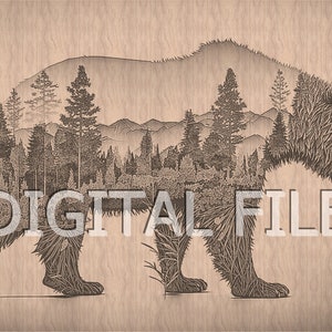 Laser Engraving Files, Grizzly Bear , 3D Illusion, Wood Engraving, Glowforge Laser Ready.