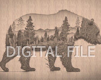 Laser Engraving Files, Grizzly Bear , 3D Illusion, Wood Engraving, Glowforge Laser Ready.