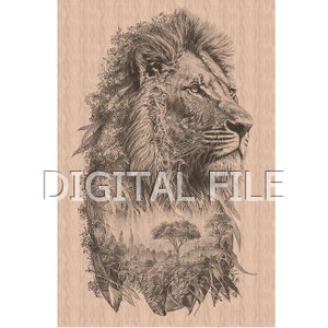 Laser-Gravur-Dateien, Löwe, 3D-Illusion, Holzstich, Glowforge, xtool, Laser-Ready-Dateien.