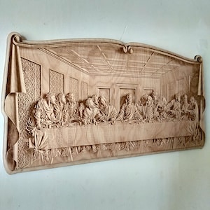 Last Supper Wood Wall Art, Laser Engraving Jesus Last Supper, 3D Illusion, Religious Wood Sign.