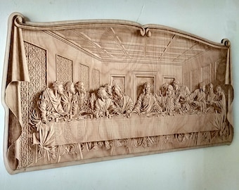 Last Supper Wood Wall Art, Laser Engraving Jesus Last Supper, 3D Illusion, Religious Wood Sign.