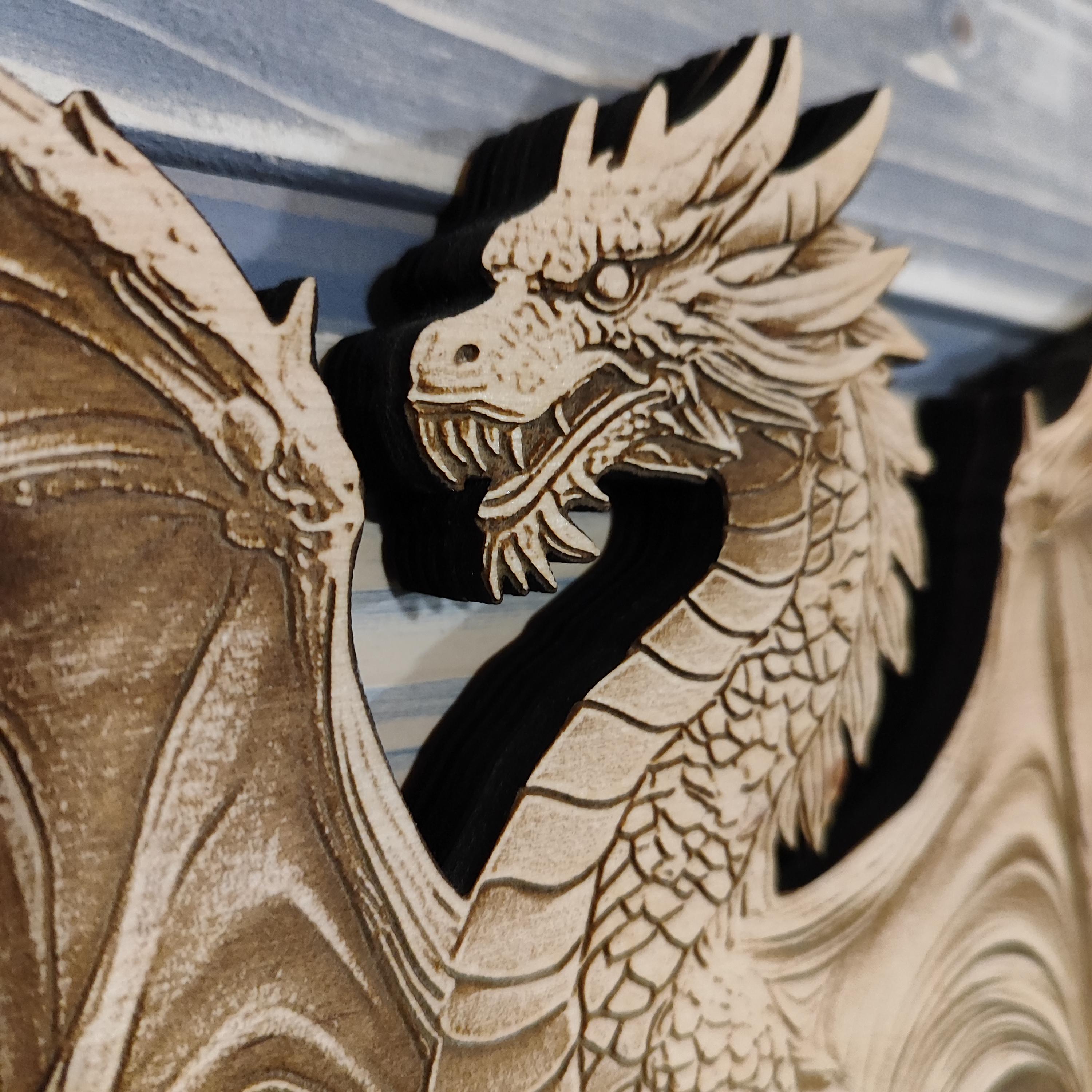 Laser Engraved Dragon Wood Burning Art: 3D Illusion Mythology Wall ...
