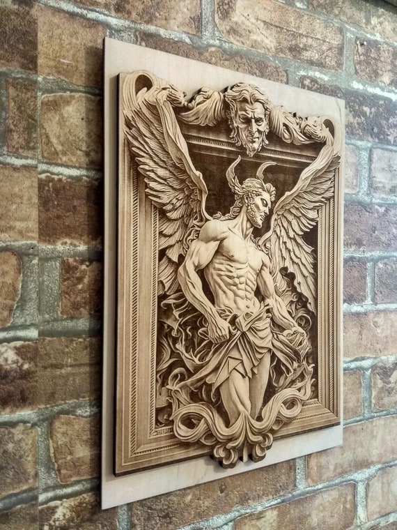 Lucifer, 3D Illusion Laser Engraved Gothic Wood Wall Art. - Etsy
