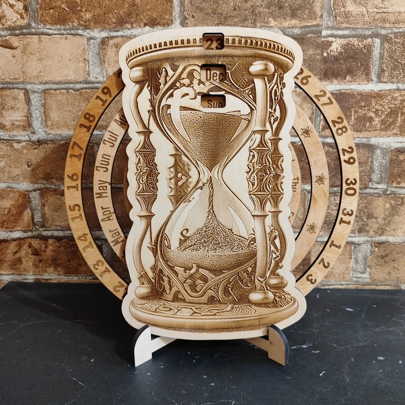 Laser Engraved Wooden Perpetual Calendar: Sand Clock Design - Etsy Canada