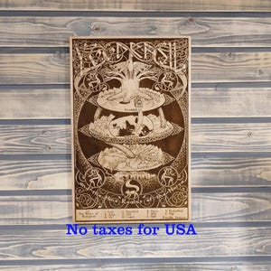 Wood Burned Yggdrasil Nine Worlds, World Tree, Norse Mythology Wall Hanging