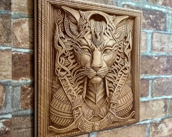 Laser Engraved Bastet Wall Decor: Egyptian Cat Goddess Art