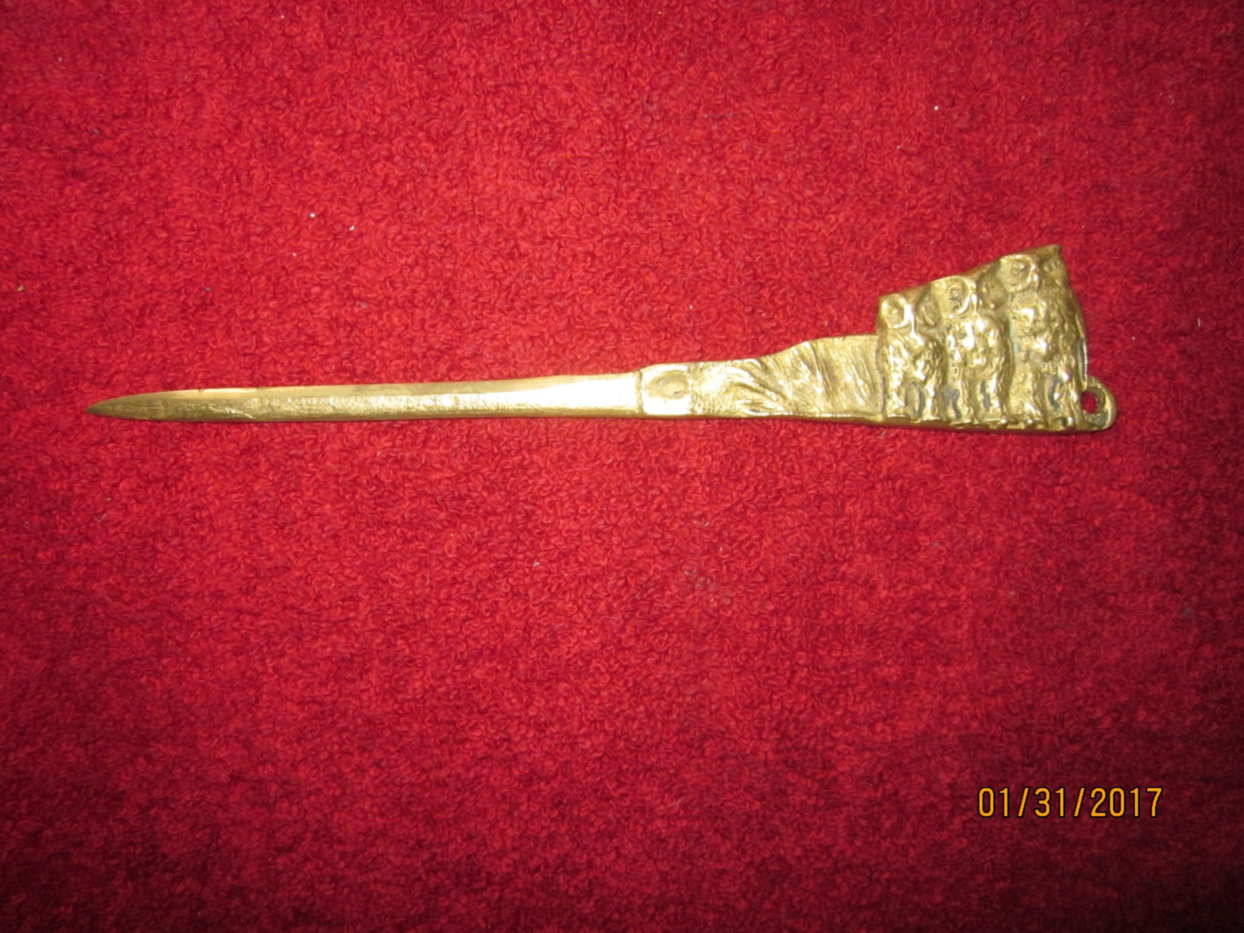 1 fine Antique Art Nouveau 3 Owl Brass or Bronze Letter Opener
