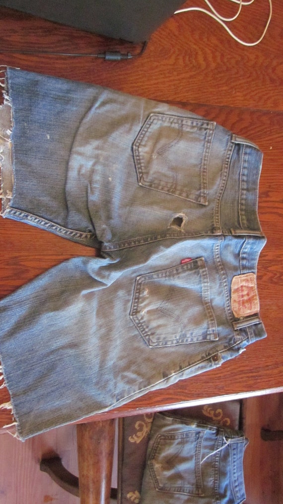 a Distressed Levi's Red Tag 505 Blue Jeans Shorts… - image 3