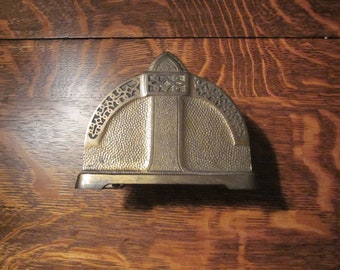 an Art Nouveau Brass Desk Organizer or Mail / Papers Holder, uncleaned, repaired