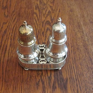 1 Vintage Sterling Silver Salt and Pepper Set with Footed Tray, 132 + grams