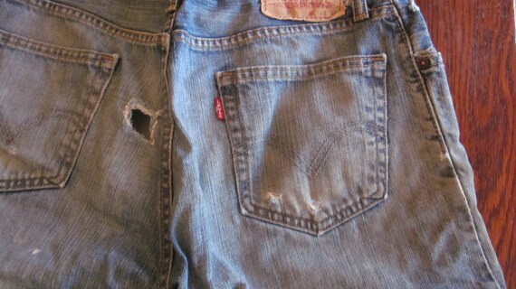 a Distressed Levi's Red Tag 505 Blue Jeans Shorts… - image 4