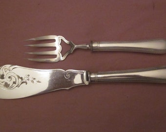 a c.1850 Solid Silver [no hallmarks / content marks] Fish Set, knife and fork, w/ brightwork